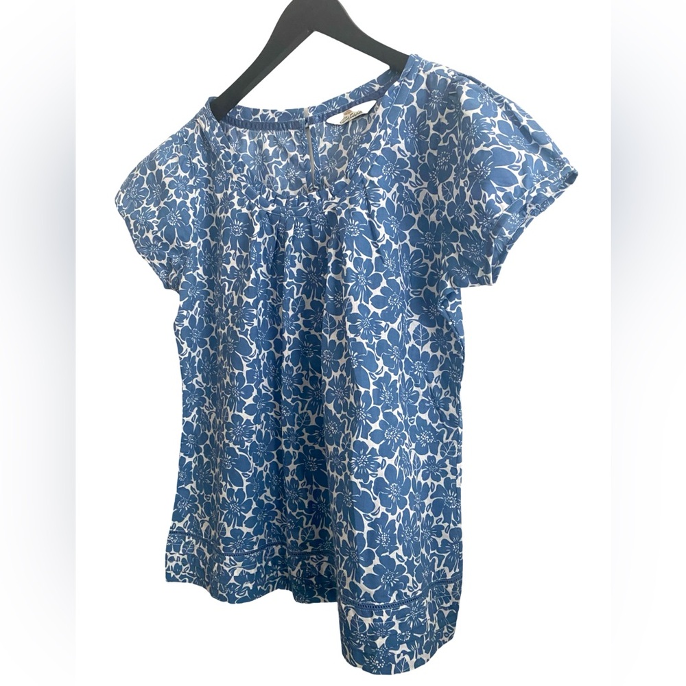 Bob Timberlake Women’s Blouse Large Floral Blue 100% Cotton Pleated Lightweight - Picture 2 of 7